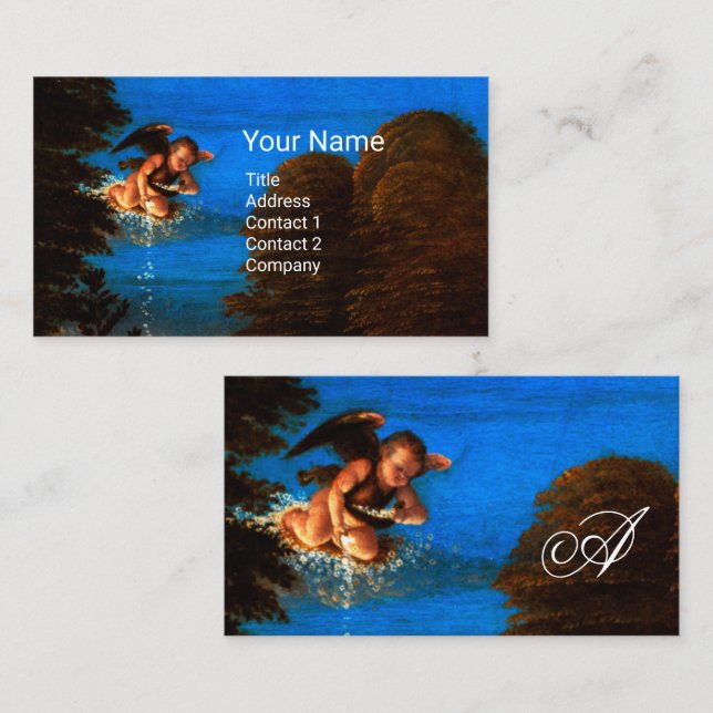 Cupid In Blue Sky Pours a Cascade of White Flowers Business Card (Front/Back)