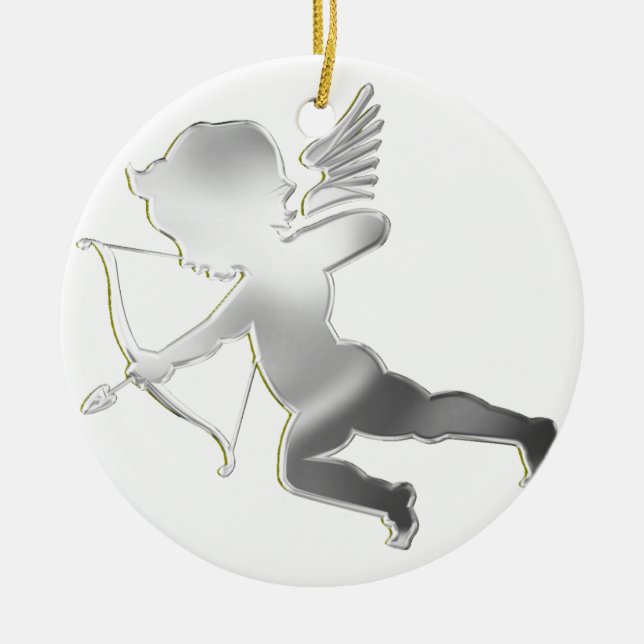Cupid in silver ceramic tree decoration (Front)