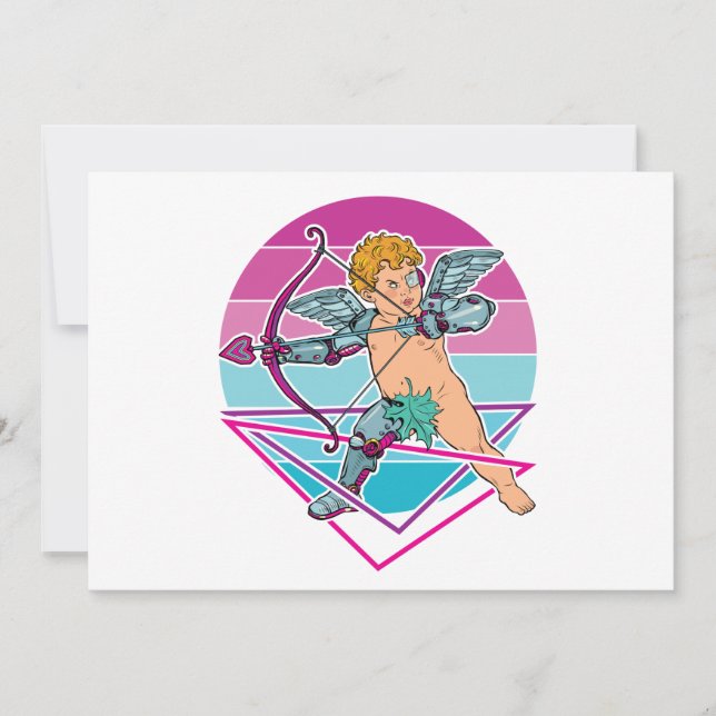 Cupid Japanese Cyberpunk Aesthetic Valentines Day Holiday Card (Front)