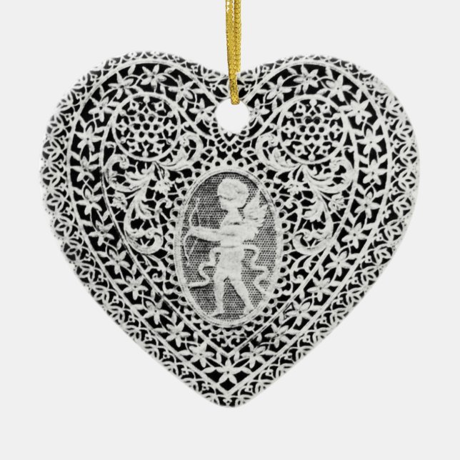CUPID LACE HEART CERAMIC TREE DECORATION (Front)