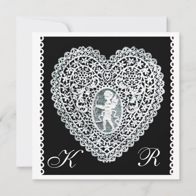 CUPID LACE HEART MONOGRAM ANNOUNCEMENT (Front)