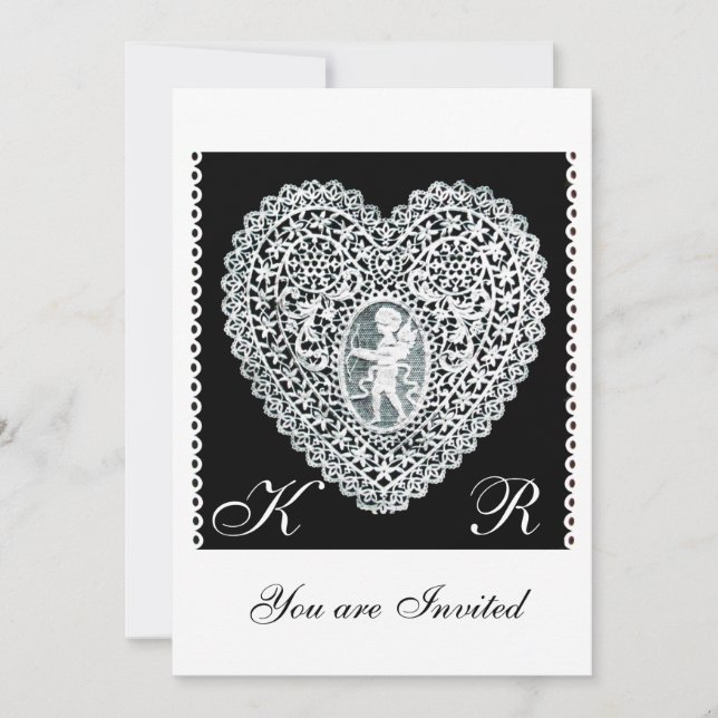 CUPID LACE HEART MONOGRAM INVITATION (Front)