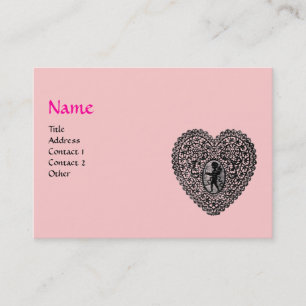 CUPID LACE HEART MONOGRAM ,pink, fuchsia Business Card