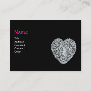 CUPID LACE HEART MONOGRAM ,pink, fuchsia Business Card