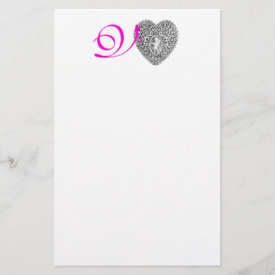 CUPID LACE HEART MONOGRAM, pink fuchsia Stationery