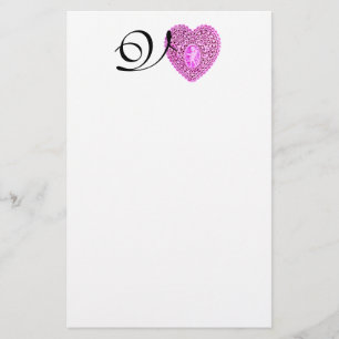 CUPID LACE HEART MONOGRAM, pink fuchsia Stationery