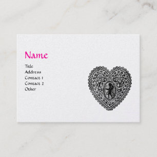 CUPID LACE HEART MONOGRAM Pink,Fuchsia White Pearl Business Card