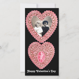 CUPID LACE HEART  , pink red  black Holiday Card