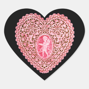 CUPID LACE HEART , Pink Red Black Sticker
