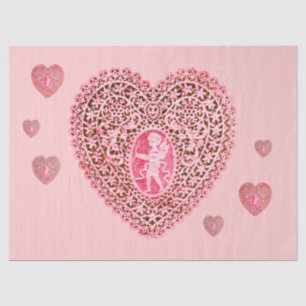 CUPID LACE HEART Pink Red Valentines Day Tissue Paper