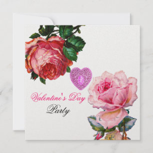 CUPID LACE HEART,PINK ROSES VALENTINE MONOGRAM INVITATION