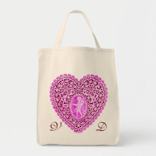 CUPID LACE HEART  PINK VIOLET MONOGRAM TOTE BAG