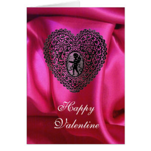 CUPID LACE HEART SILK FUCHSIA CLOTH, Pink Black