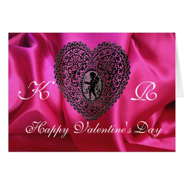 CUPID LACE HEART SILK FUCHSIA CLOTH , Pink Black (Front Horizontal)