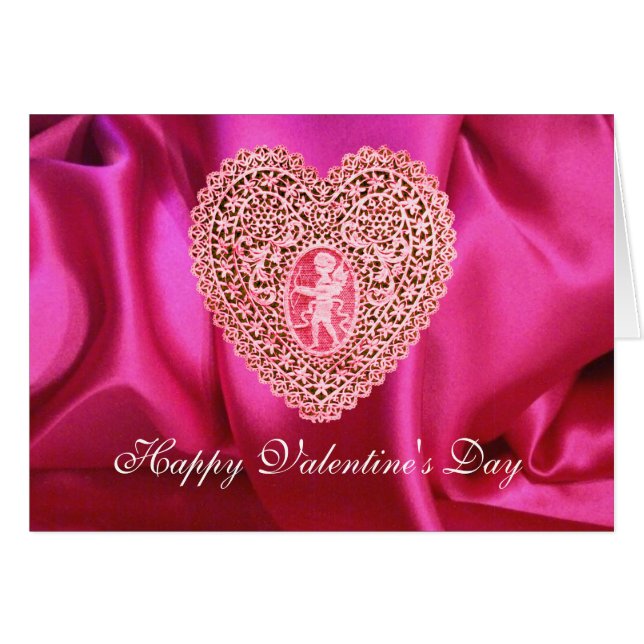 CUPID LACE HEART SILK FUCHSIA CLOTH , Pink Red (Front Horizontal)