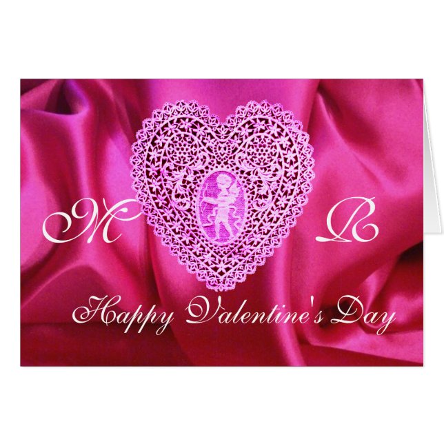 CUPID LACE HEART SILK FUCHSIA CLOTH, Pink Violet (Front Horizontal)