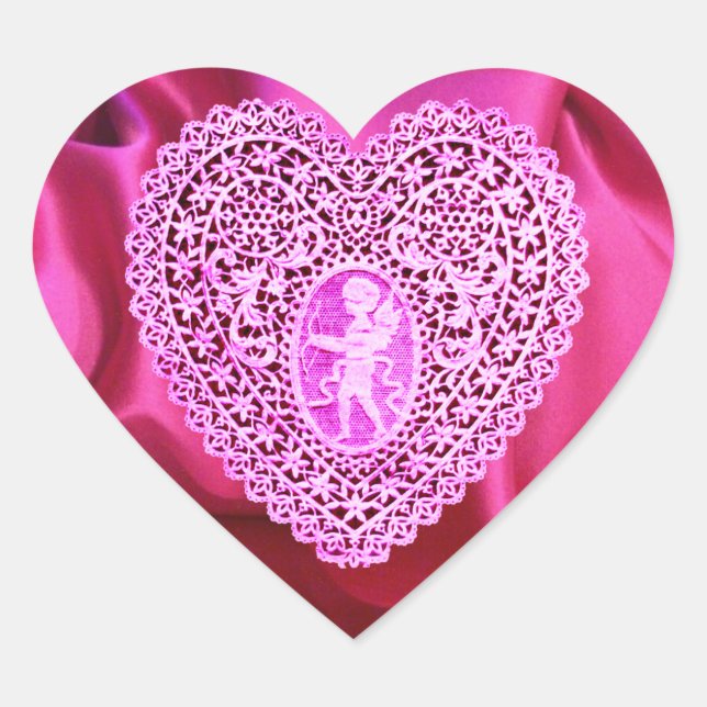 CUPID LACE HEART SILK FUCHSIA CLOTH , Pink Violet Heart Sticker (Front)