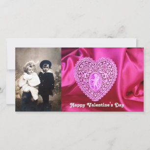 CUPID LACE HEART SILK FUCHSIA CLOTH , Pink Violet Holiday Card