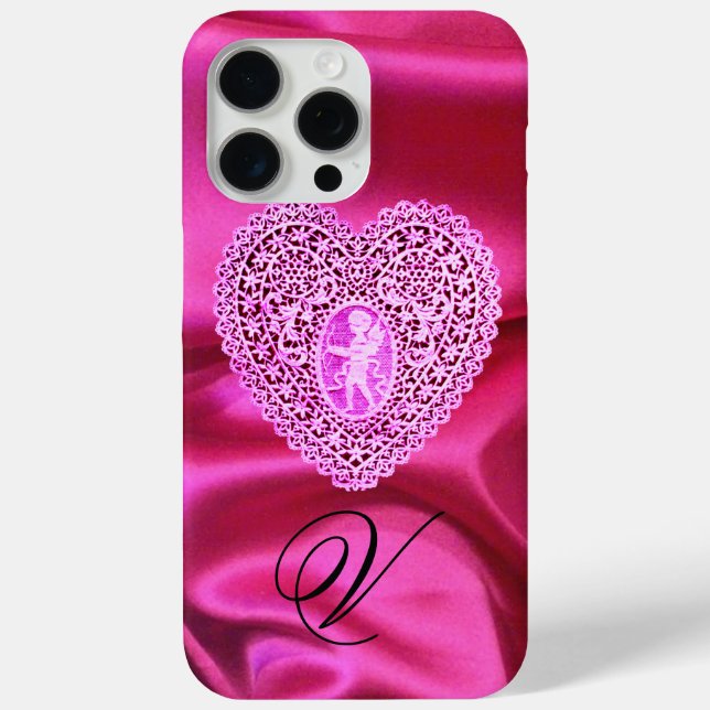 CUPID LACE HEART SILK PINK FUCHSIA CLOTH MONOGRAM Case-Mate iPhone CASE (Back)