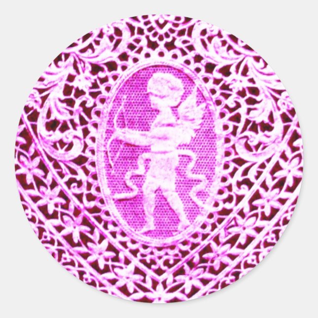 CUPID LACE HEARTdetail .pink Classic Round Sticker (Front)