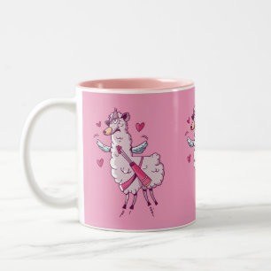 Cupid Llama for Valentines Day Two-Tone Coffee Mug