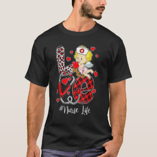 Cupid Love Nurse Life Valentines Day Leopard Plaid T-Shirt