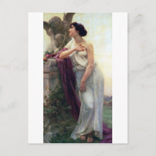 Cupid love woman romantic antique painting postcard