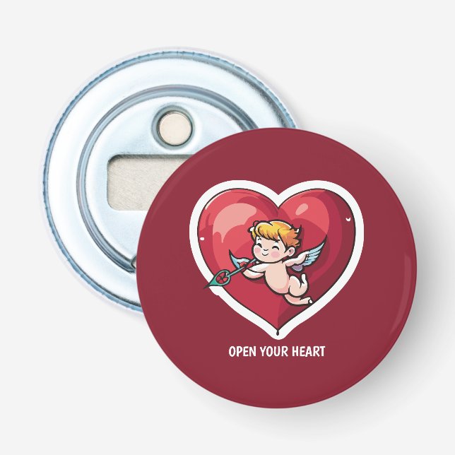 Cupid on Red Heart Bottle Opener (Front)