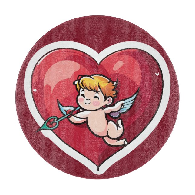 Cupid on Red Heart Cutting Board (Front)