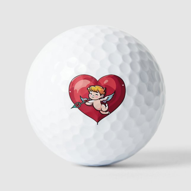 Cupid on Red Heart Golf Balls (Front)