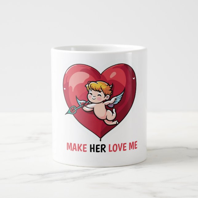 Cupid on Red Heart Large Coffee Mug (Front)