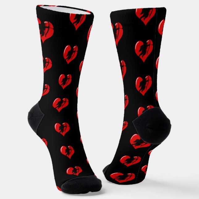 Cupid on Red Heart Socks (Angled)