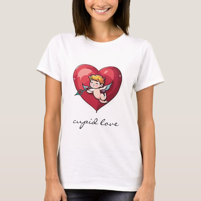 Cupid on Red Heart T-Shirt (Front)