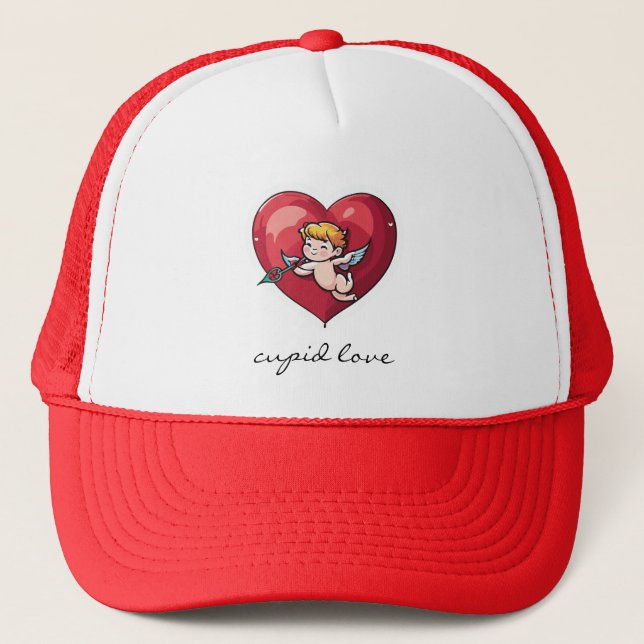 Cupid on Red Heart Trucker Hat (Front)