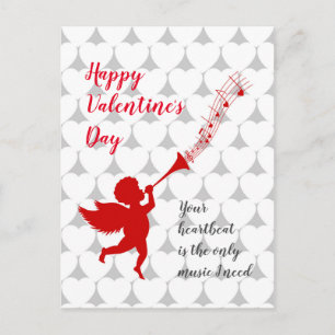 Cupid playing music on Valentine's Day Postcard