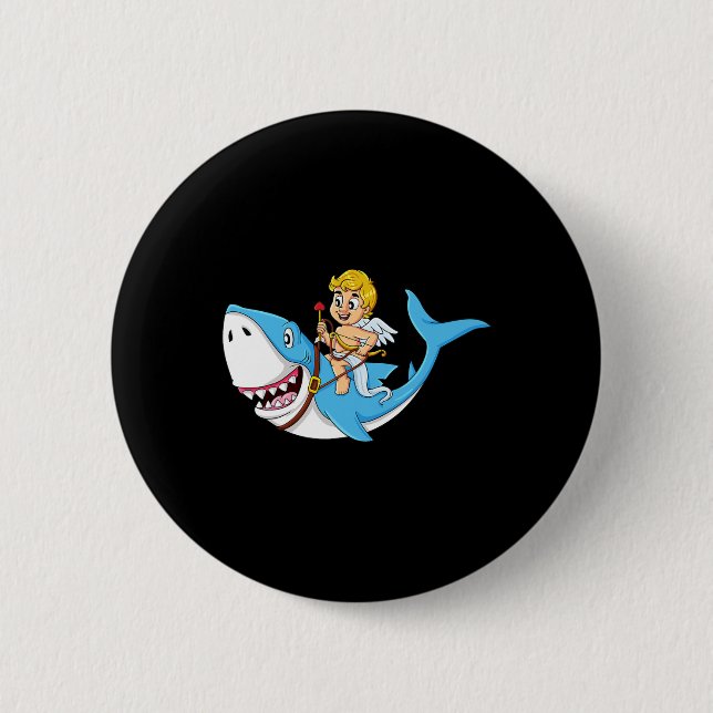 Cupid Riding Shark Valentines Day Fun Boys Girls K 6 Cm Round Badge (Front)