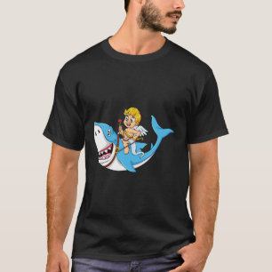 Cupid Riding Shark Valentines Day Fun Boys Girls K T-Shirt
