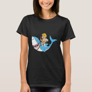 Cupid Riding Shark Valentines Day Fun Boys Girls K T-Shirt