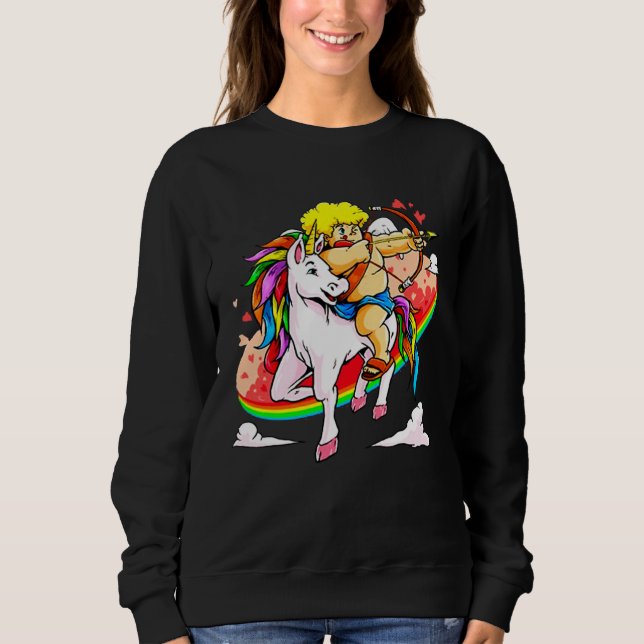 Cupid Riding Unicorn Valentine s Day Girls Kids Sweatshirt (Front)