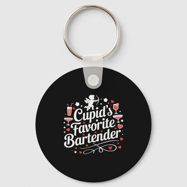 Cupid’s Favorite Bartender Funny Valentine Drink D Key Ring (Front)