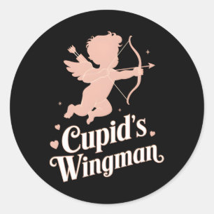 Cupid’s Wingman Funny Valentine’s Day Angel Design Classic Round Sticker