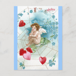 Cupid Snaring Hearts in Web Valentine Holiday Postcard