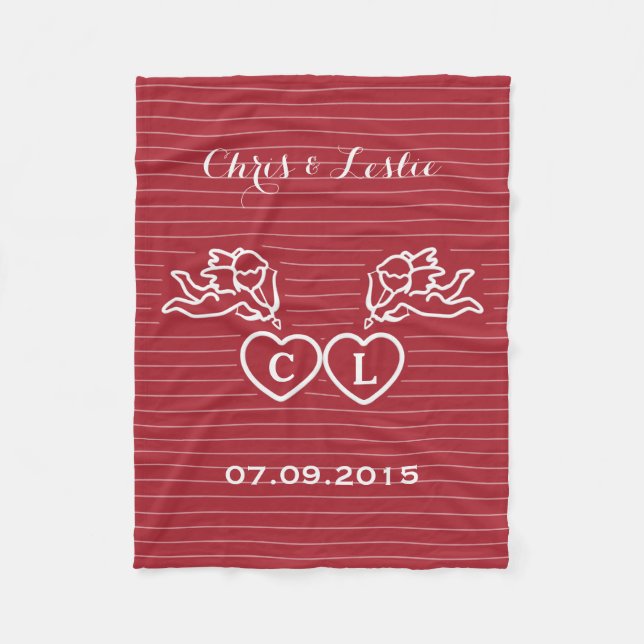 CUPID STRIKES custom text & colour fleece blanket (Front)
