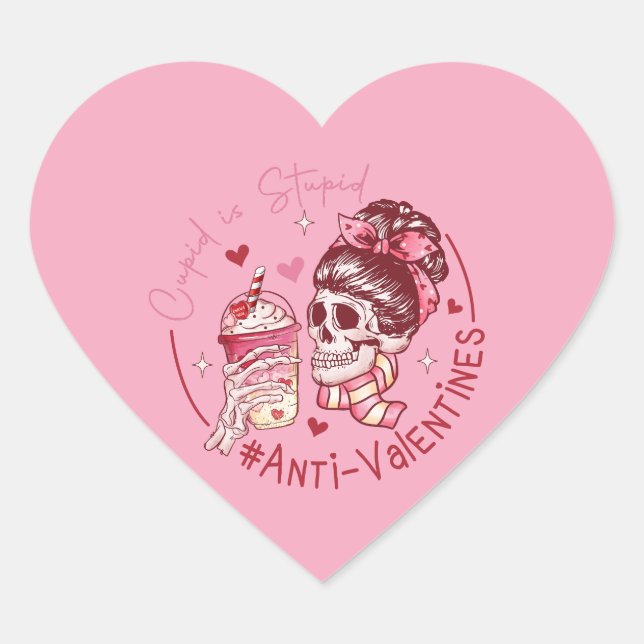 cupid stupid skull hearts anti valentine heart sticker (Front)