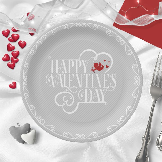 Cupid Typography Valentine's Day White ID736 Paper Plate (Creator Uploaded)