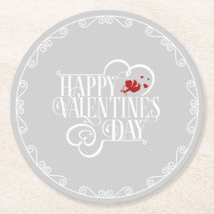 Cupid Typography Valentine's Day White ID736 Round Paper Coaster