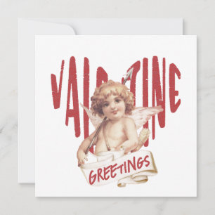 Cupid Valentine Greetings Red Heart Love Vintage Holiday Card