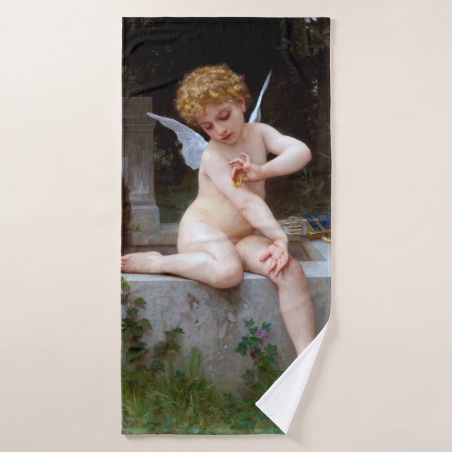 Cupid with a Butterfly, Bouguereau Bath Towel (Bath Towel)