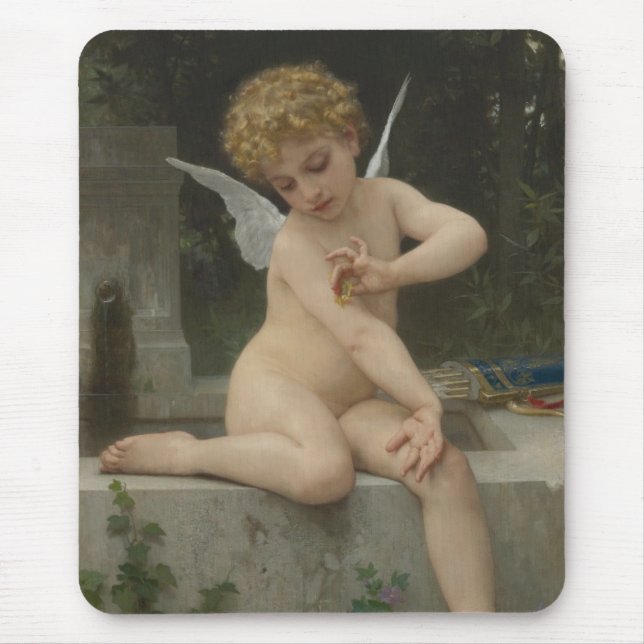 Cupid With a Butterfly (by Bouguereau) Mouse Pad (Front)