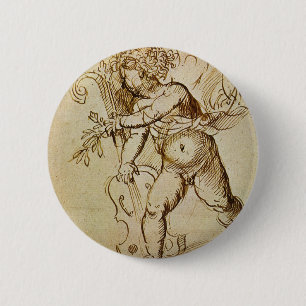 Cupid with a Violin by Campagnola, Renaissance Art 6 Cm Round Badge